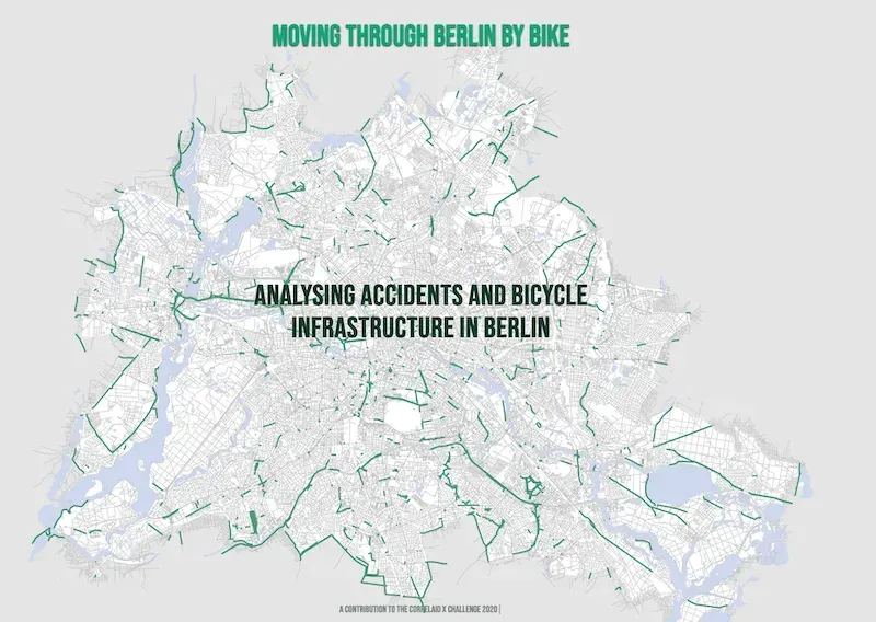 screenshot of the interactive tool the Berlin group developed. It shows a map of Berlin where certain streets are highlighted in dark green. The title is overlayed in caps in the center: